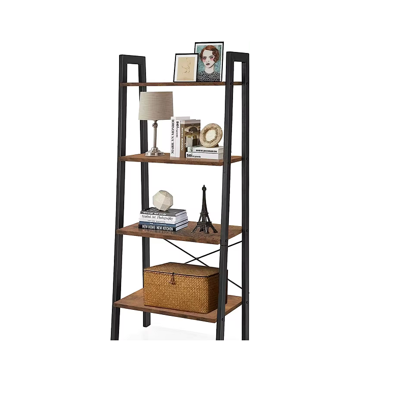 4 Tier Ladder Shelf Bookshelf Book Shelves for Bedroom Living Room Farmhouse Standing Shelves Rustic Brown