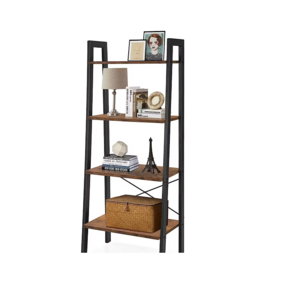 4 Tier Ladder Shelf Bookshelf Book Shelves for Bedroom Living Room Farmhouse Standing Shelves Rustic Brown