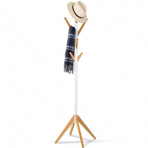 Welland modern solid bamboo hook rack with 8 hooks display hall tree for clothes hats and bags free standing coat rack