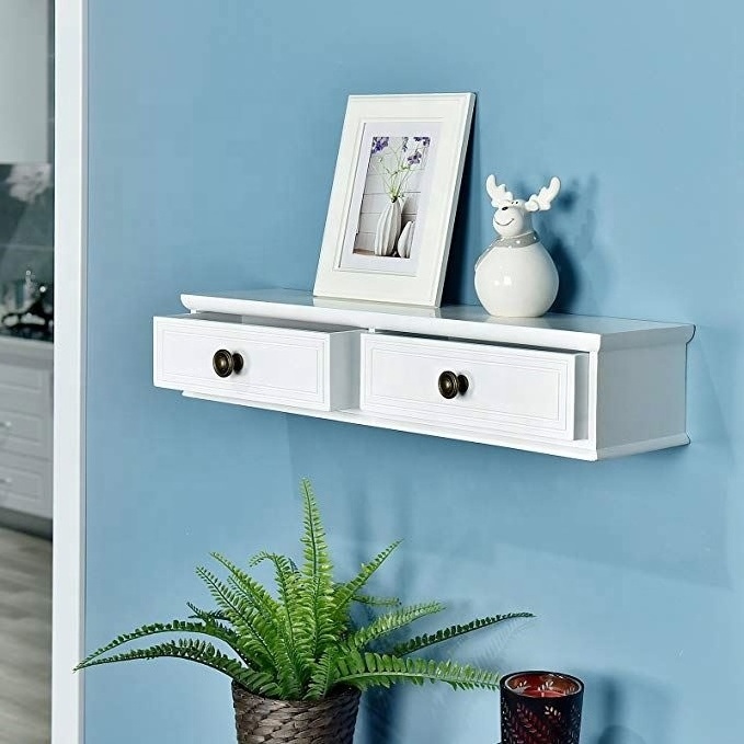 Hot sale 2 Drawers Entryway MDF wall mounted floating display shelf