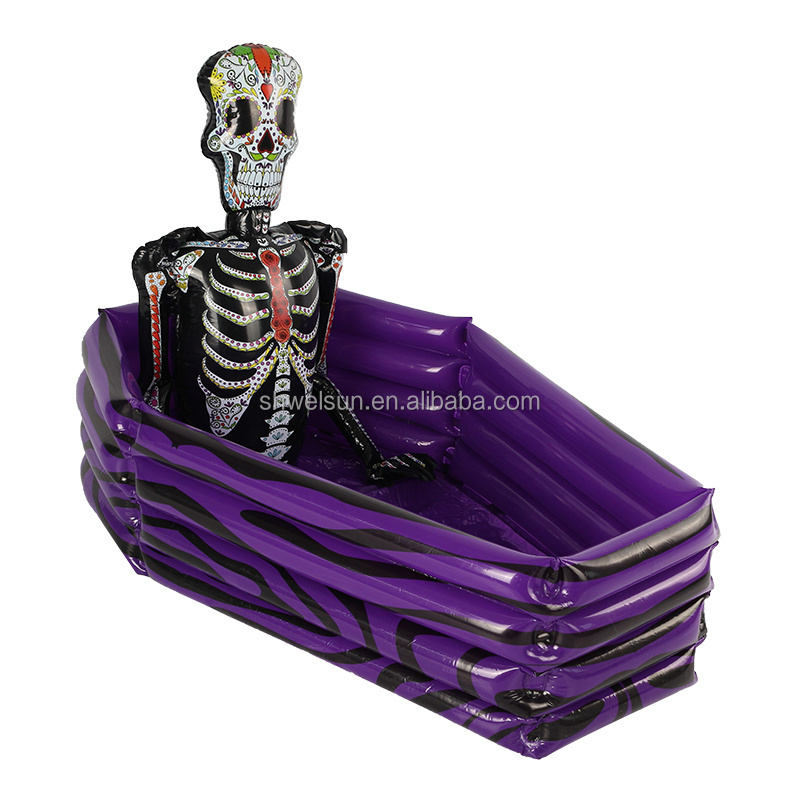 BSCI Approved Factory Wholesaled 2022 New Inflatable Skeleton Coffin Cooler for Halloween Decoration