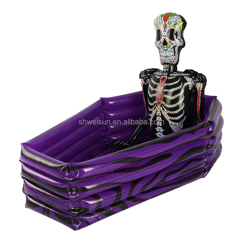 BSCI Approved Factory Wholesaled 2022 New Inflatable Skeleton Coffin Cooler for Halloween Decoration