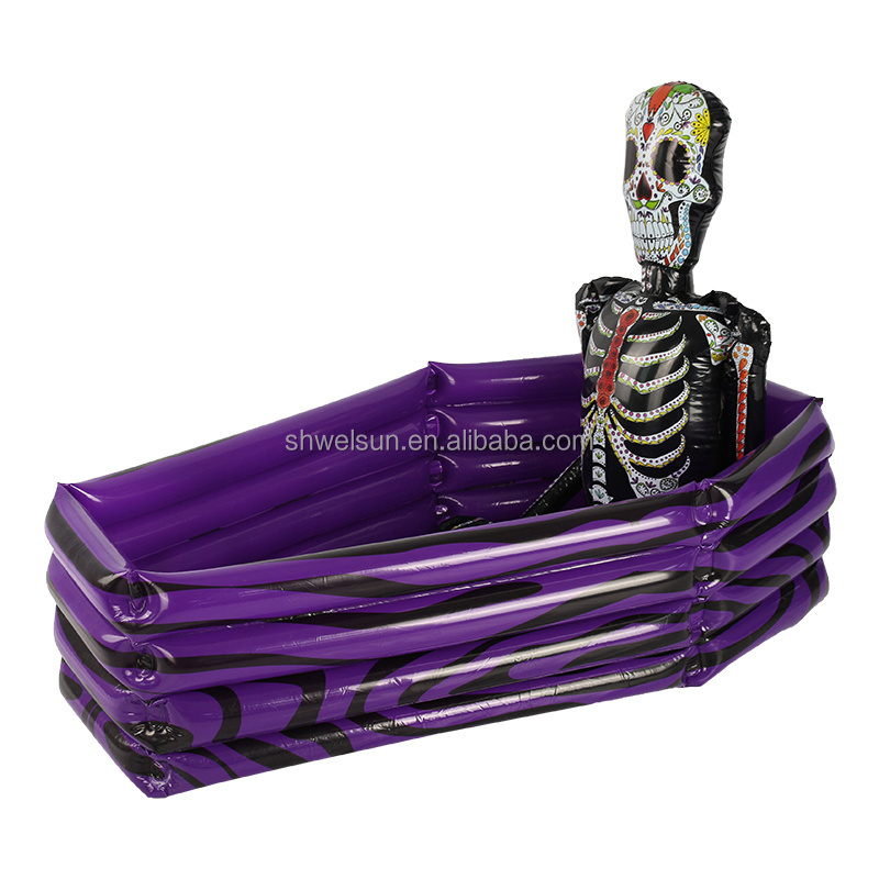 BSCI Approved Factory Wholesaled 2022 New Inflatable Skeleton Coffin Cooler for Halloween Decoration