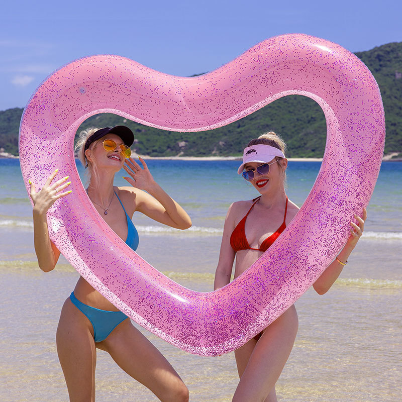 Hot sale peach heart shape inflatable pool float with glitter