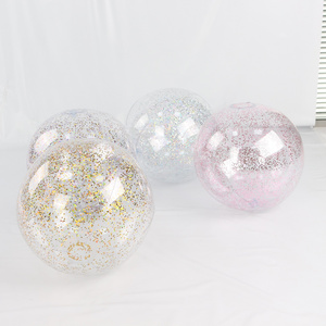 China factory custom PVC super transparent inflatable glitter beach ball for pool party