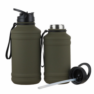 1.5L half gallon water bottle with storage sleeve sport single wall water bottle  gym stainless steel water bottles bulk