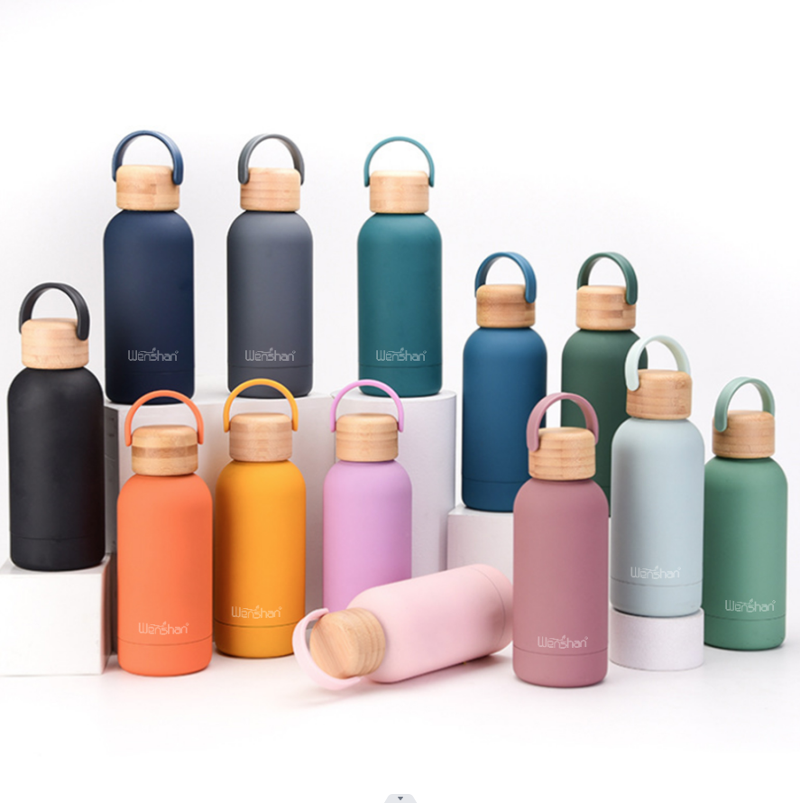 Modern Double Wall Stainless Steel Water Bottle with Bamboo Lid BPA-Free Vacuum Insulated for Outdoor for Giveaways