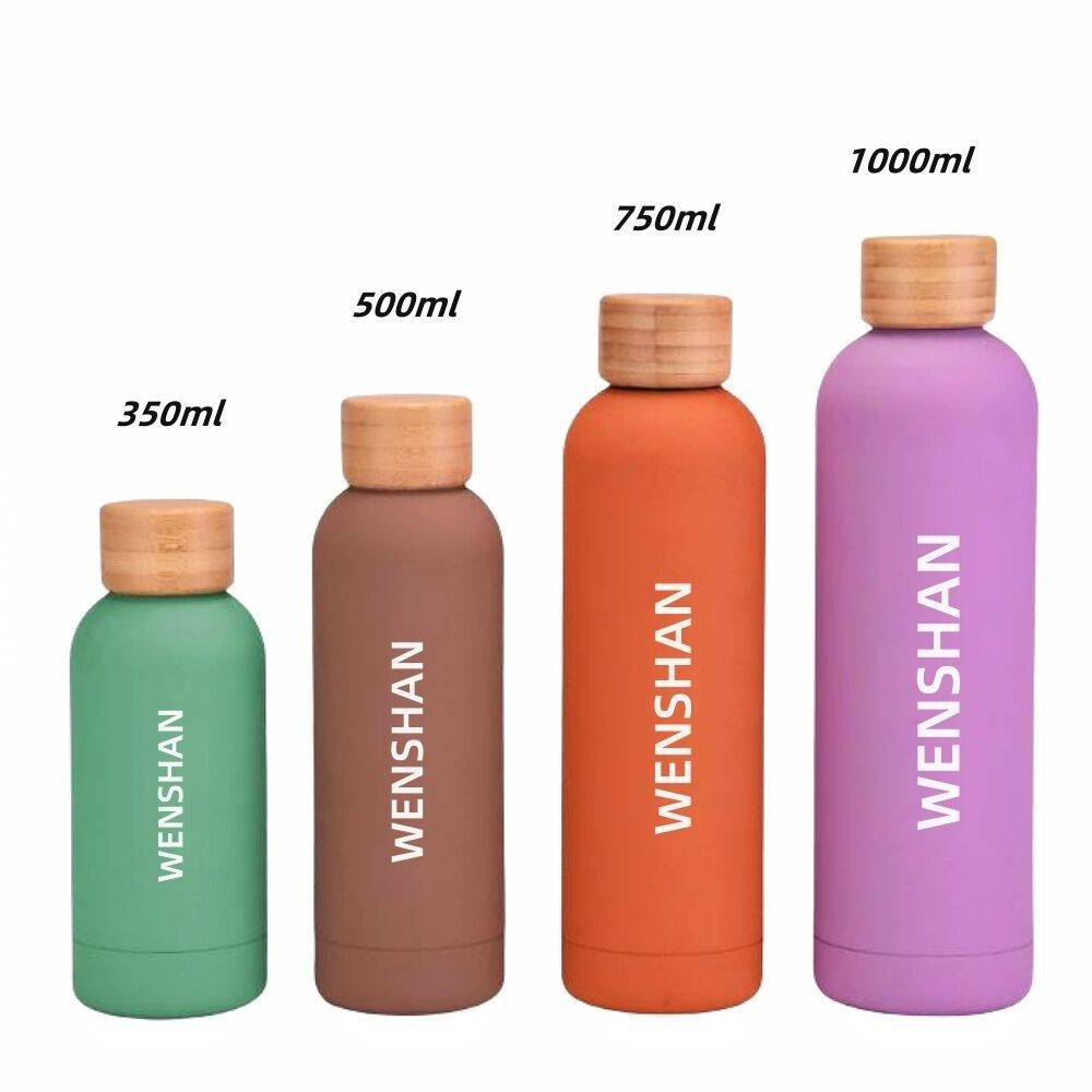 Modern Double Wall Stainless Steel Water Bottle with Bamboo Lid BPA-Free Vacuum Insulated for Outdoor for Giveaways