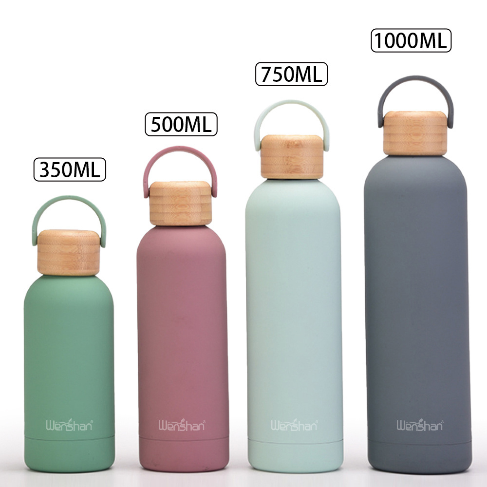 Modern Double Wall Stainless Steel Water Bottle with Bamboo Lid BPA-Free Vacuum Insulated for Outdoor for Giveaways