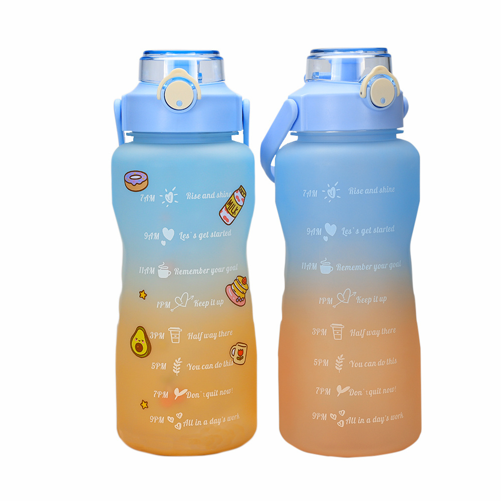 Custom Bpa Free Reusable Sports Motivational 2 Liter 64oz  Half Gallon Water Bottle With Straw Times Measurements Markr