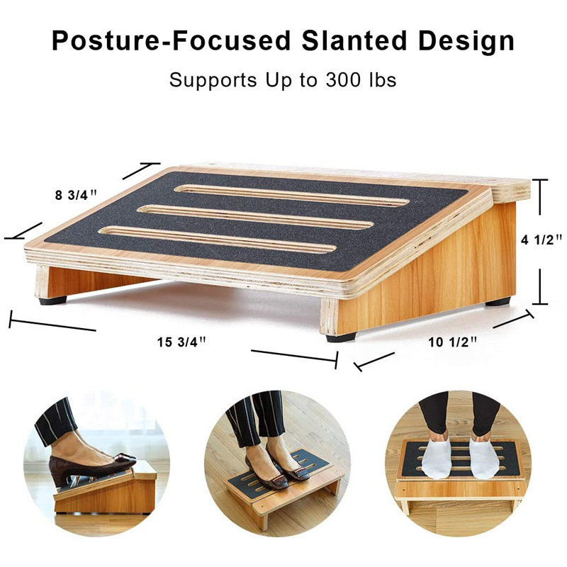 Under Desk Footrest, Slanted Non-Slip Wooden Step Stool for Home and Office Chairs