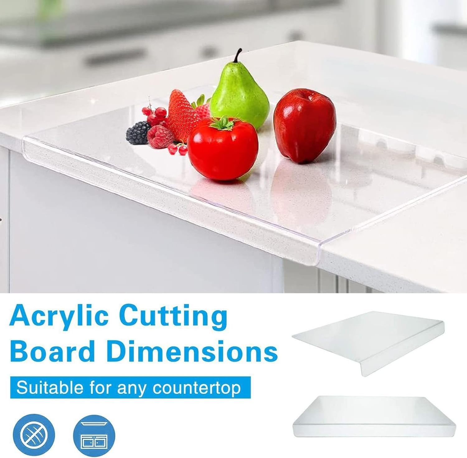 Acrylic Cutting Boards with Counter Lip Non Slip Clear Cutting Boards Protect Countertop Chopping Board