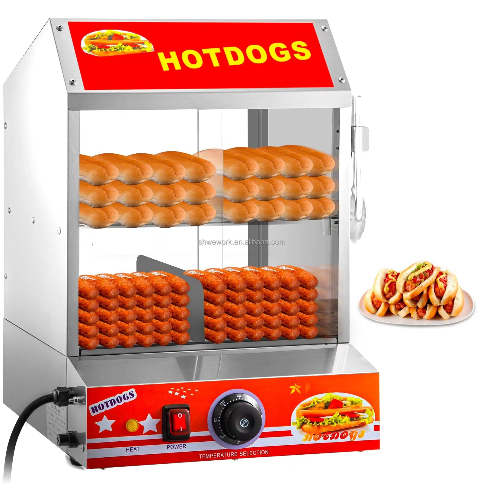 WeWork Hot Dog Steamer 2-Tier Hut Steamer for 175 Hot Dogs & 40 Buns Stainless Steel Electric Bun Warmer Cooker