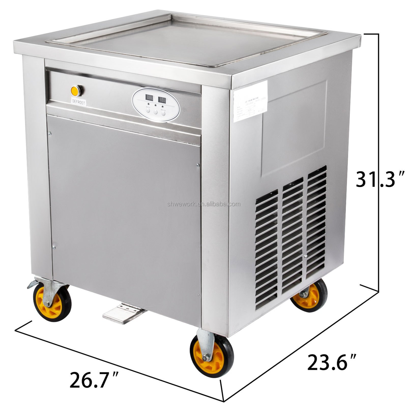 Commercial Rolled Ice Cream Machine 1350W Stir-Fried Yogurt Cream Maker Ice Cream Roll Machine with 19.7-Inch Square Pan