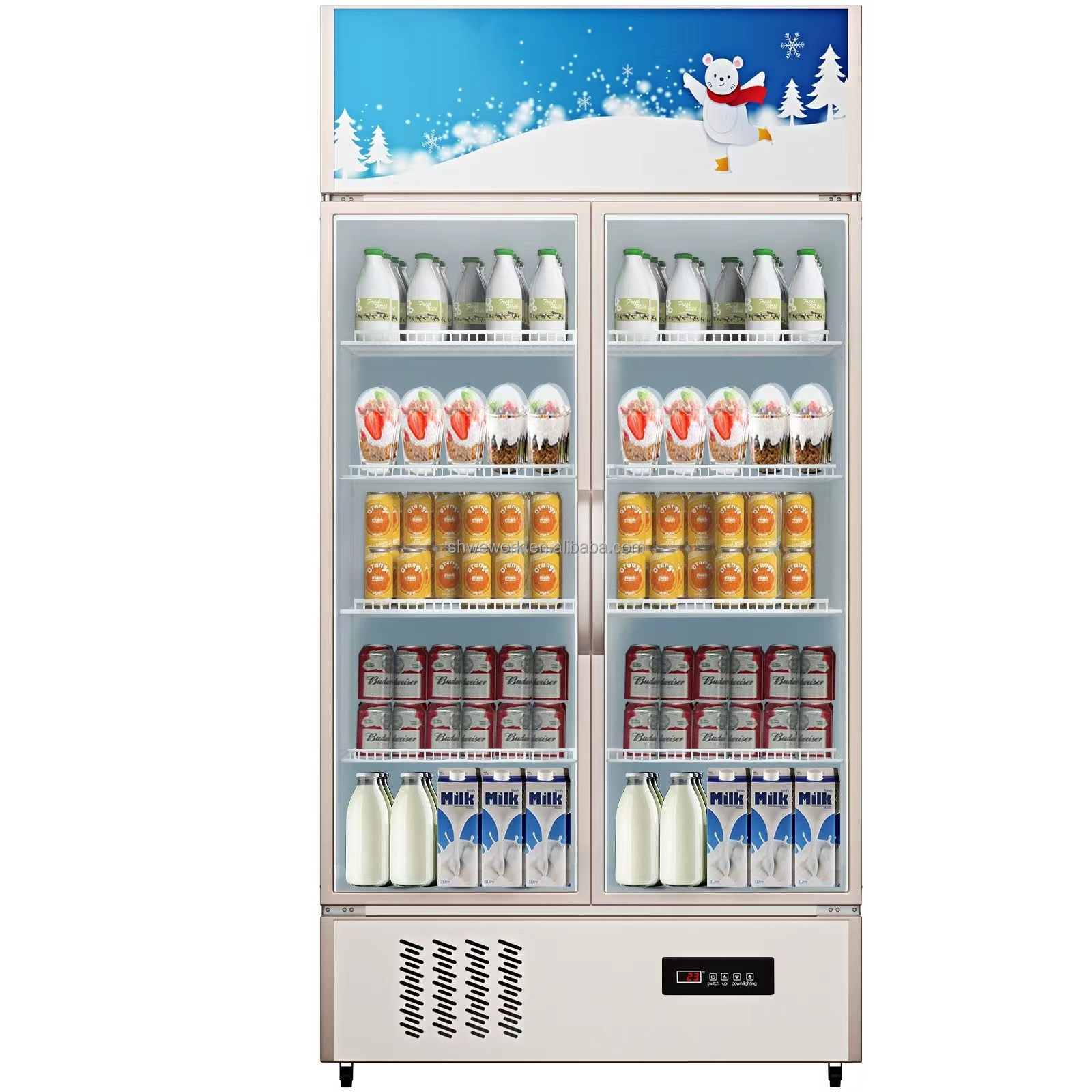 WeWork Commercial Refrigerator Display Fridge Glass Door with LED Light for Home, Store, Gym or Office Upright Beverage Cooler