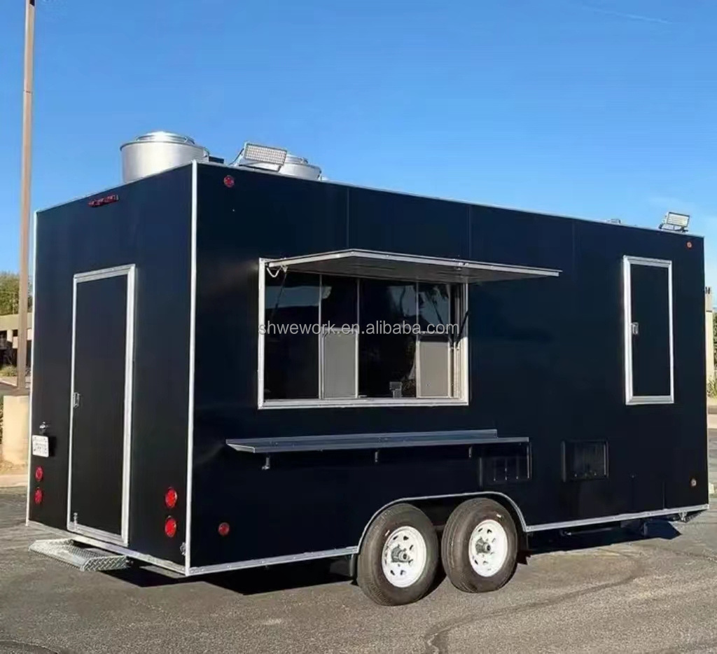 WeWork Mobile Kitchen with Windows Fast Food Truck Trailer Fully Equipped Coffee Ice Cream Food Cart with Wheels