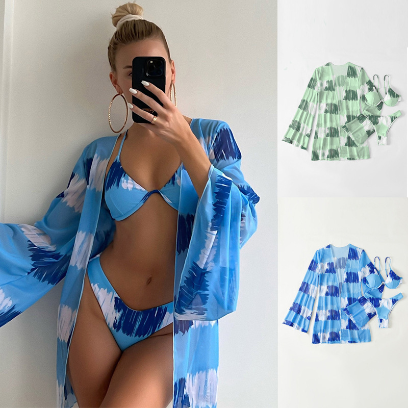 bikini 2022 sling high waist cover-up bikini steel bra long sleeve three sets kimono swimsuit sexy swimwear beachwear plus size