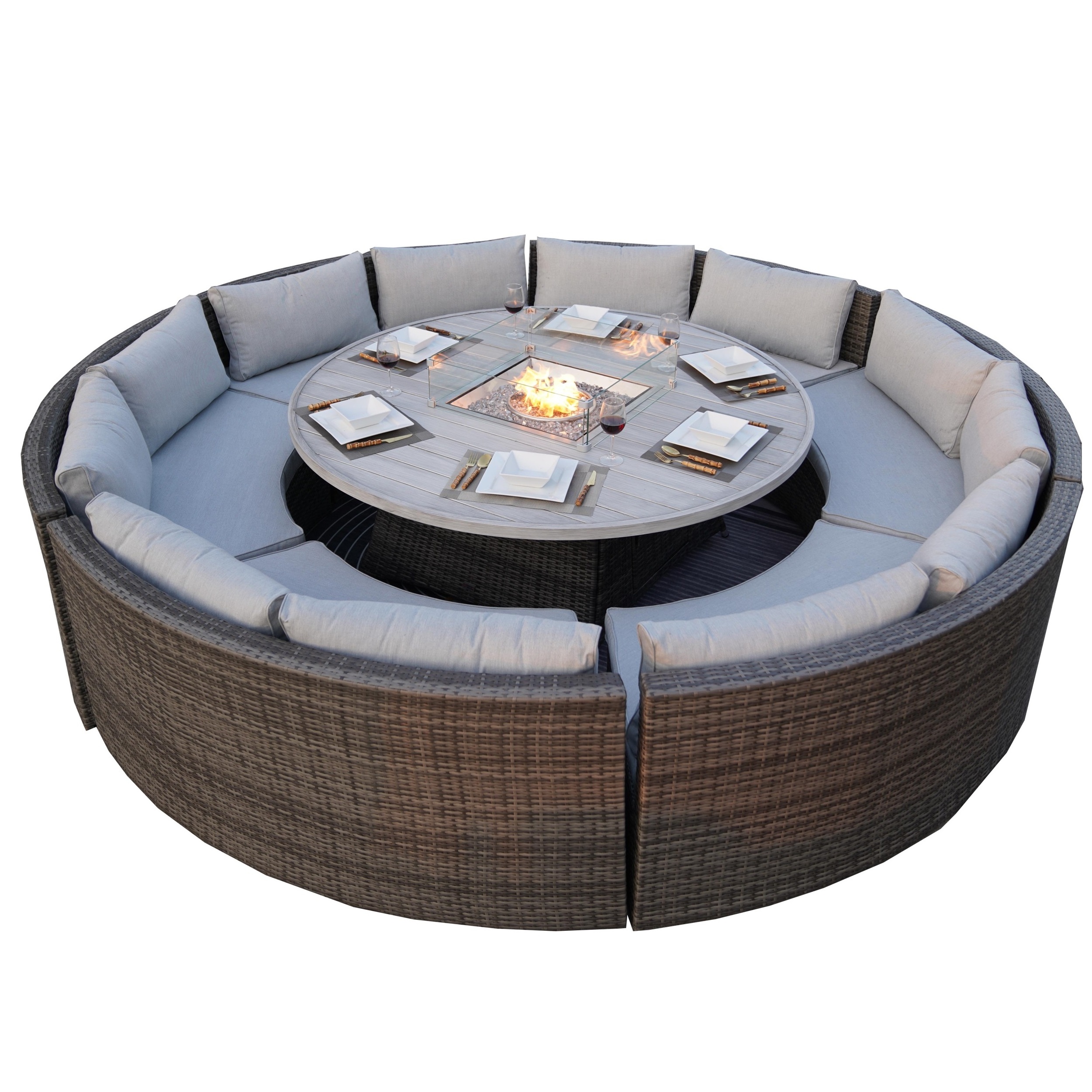 11pcs Outdoor Patio Furniture Sets Wicker Fire Pit Dining Table Set Garden Conversation Sofa Set