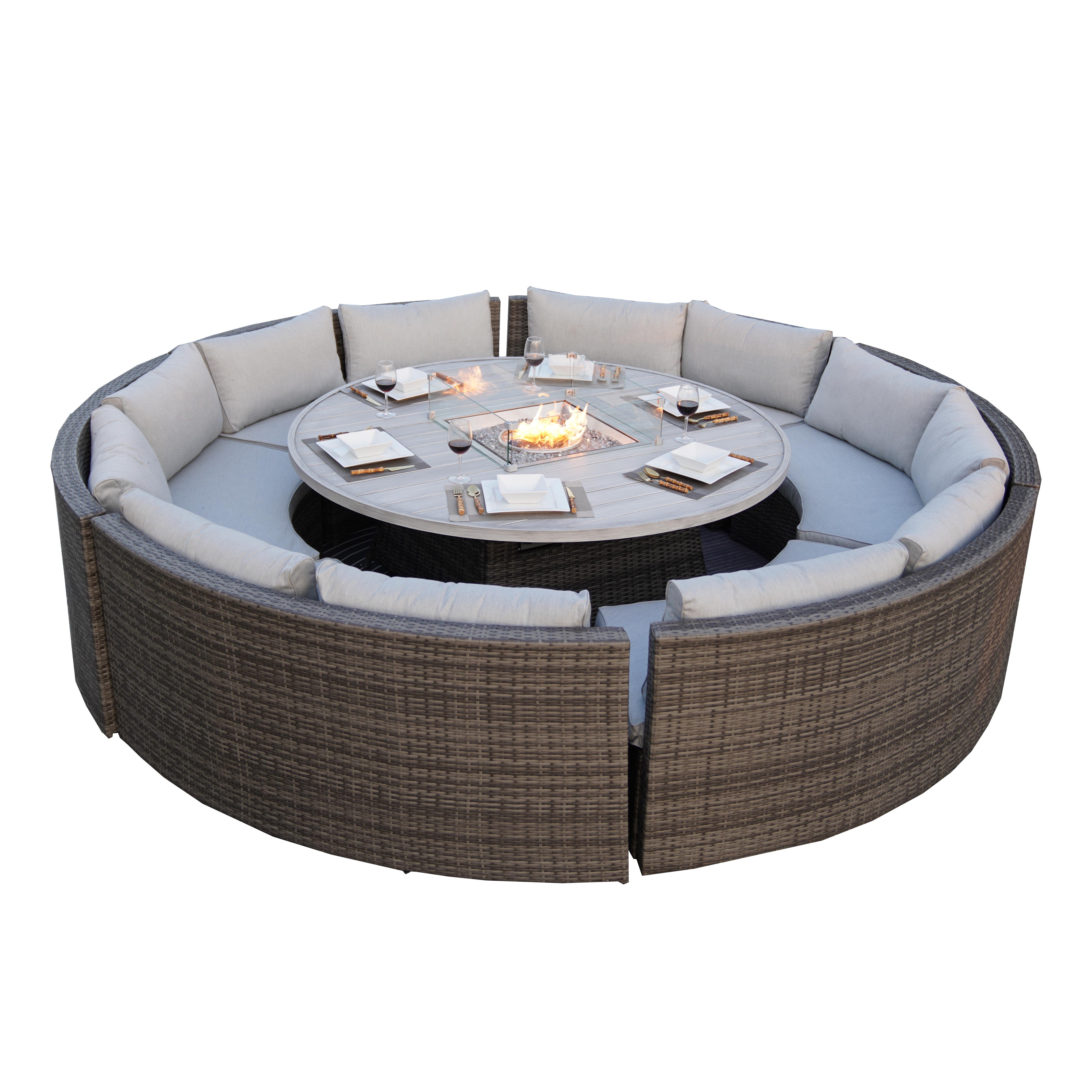 11pcs Outdoor Patio Furniture Sets Wicker Fire Pit Dining Table Set Garden Conversation Sofa Set