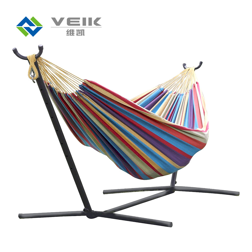 Double Cotton Hammock With Space Saving Steel Stand Includes Portable Carrying Case-Desert Stripe