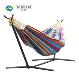 Double Cotton Hammock With Space Saving Steel Stand Includes Portable Carrying Case-Desert Stripe