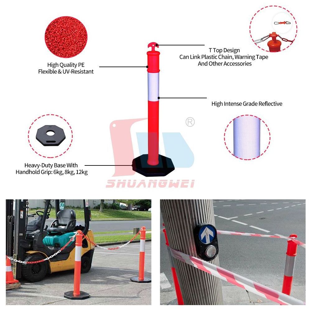 113mm Isolation PE Plastic Warning Traffic Facility Portable Parking Guide Marker Post Road Flexible Bollard Delineator Post