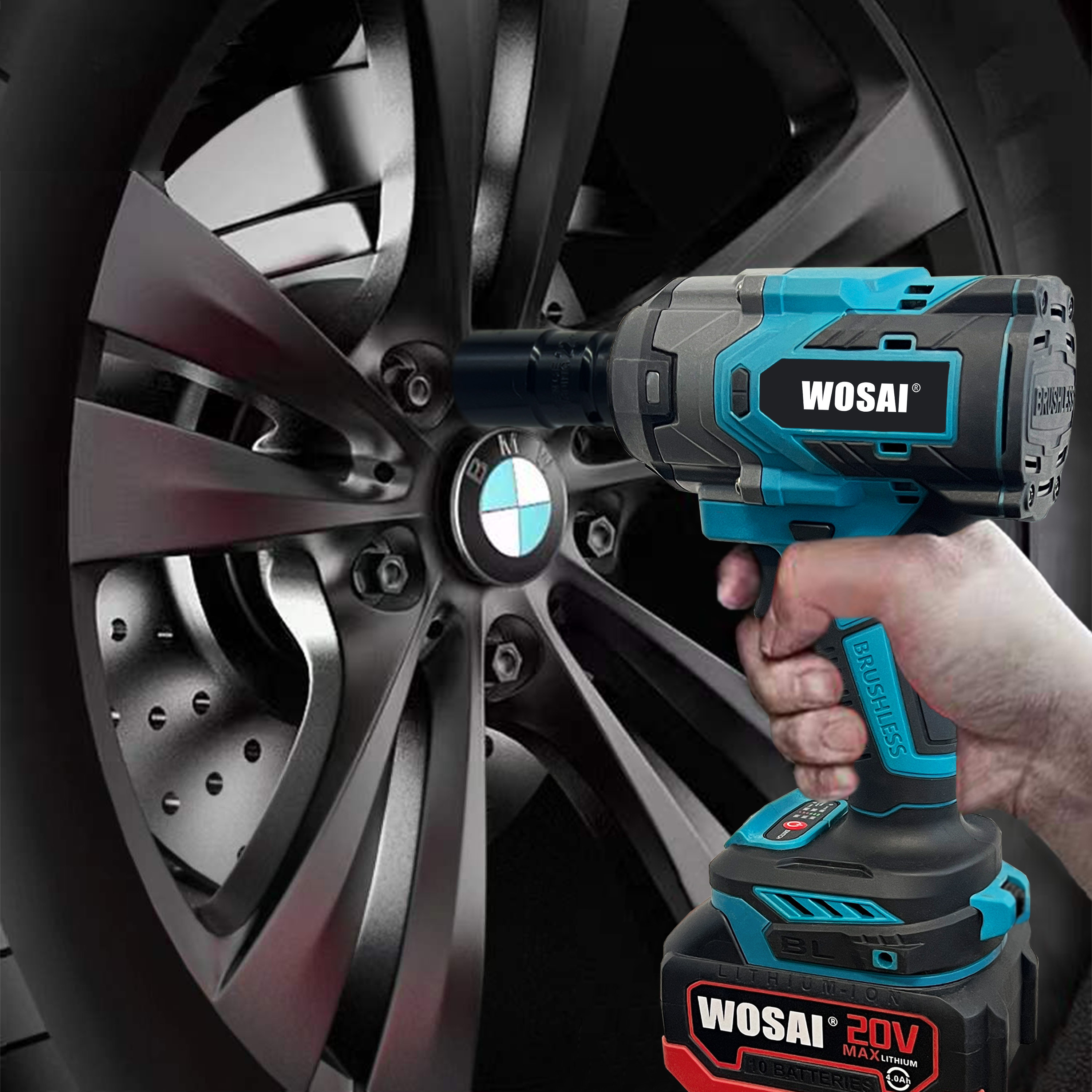 WOSAI 650nm High Torque Electric Wrench 1/2 Inch Brushless Impact Wrench Cordless Power Tool For 20v Battery