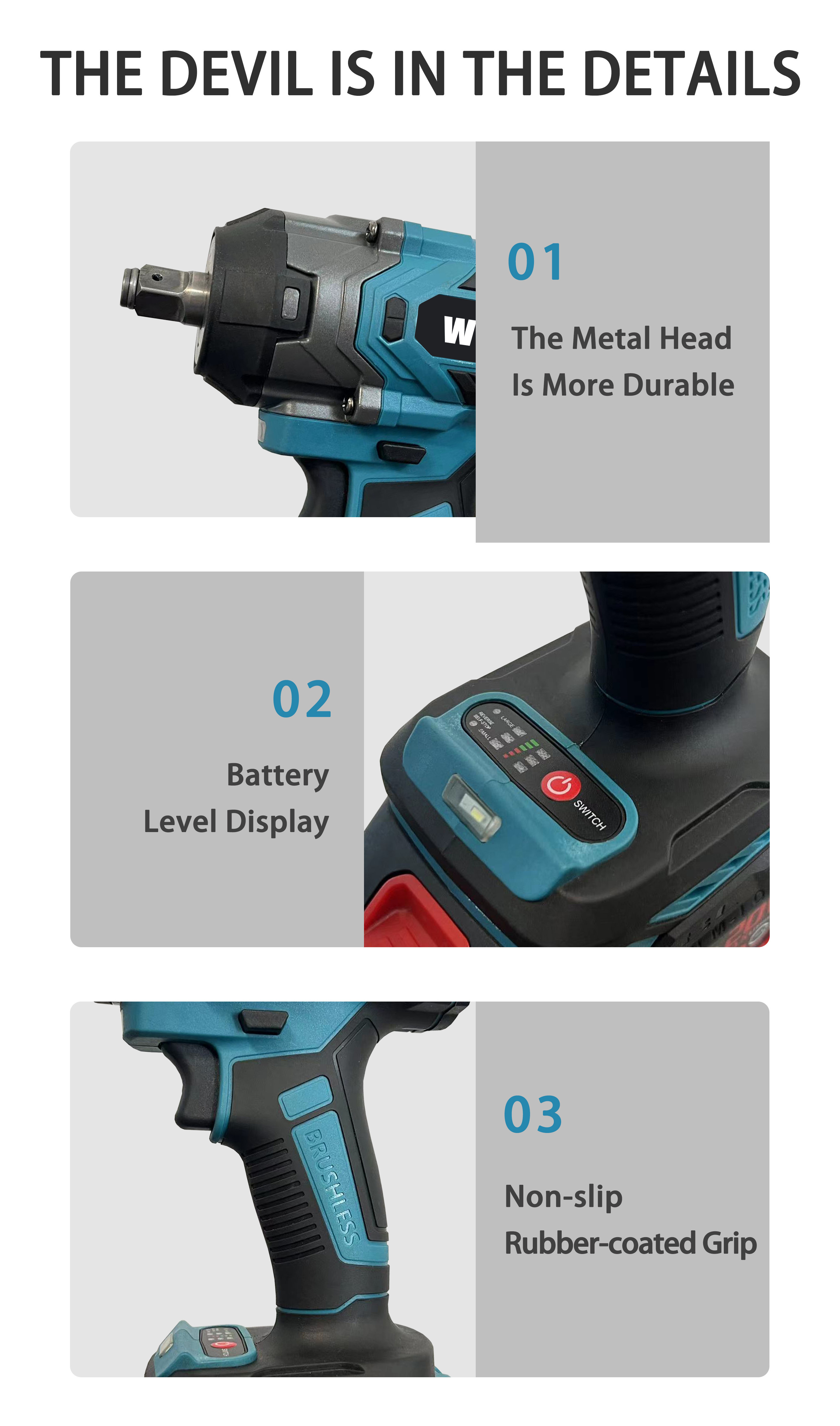 WOSAI 650nm High Torque Electric Wrench 1/2 Inch Brushless Impact Wrench Cordless Power Tool For 20v Battery