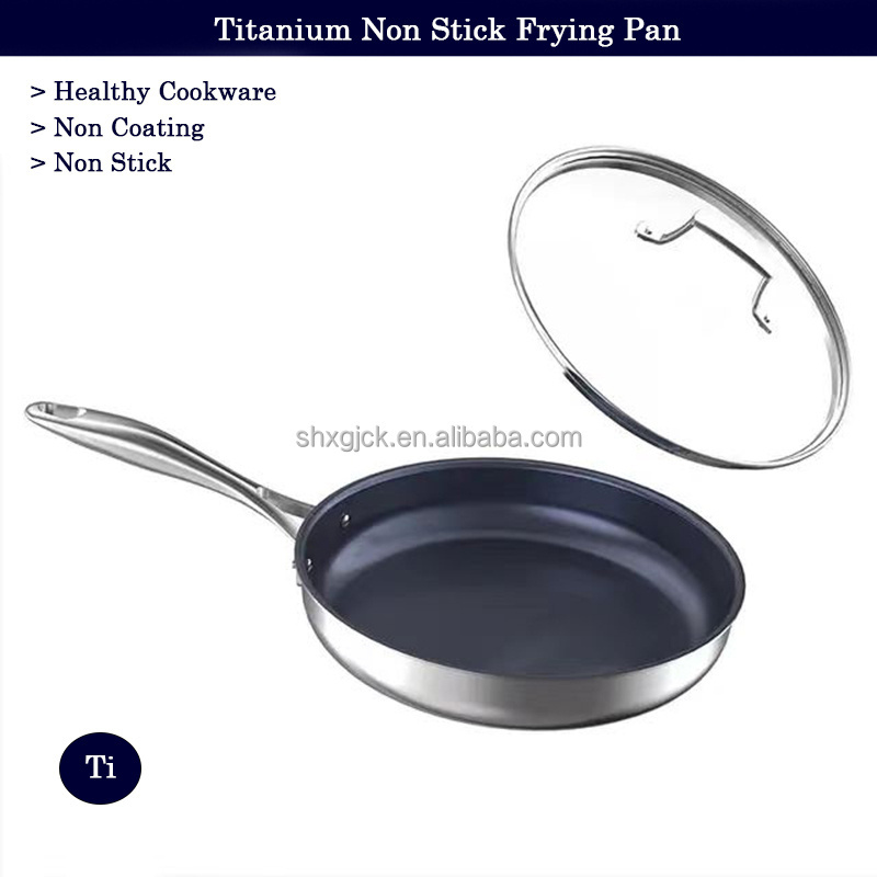 Pure Titanium Frying Pan Non Stick Uncoated Fry Pan Healthy Cookware Stainless Steel Pan With Glass Lid 28cm