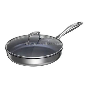 Pure Titanium Frying Pan Non Stick Uncoated Fry Pan Healthy Cookware Stainless Steel Pan With Glass Lid 28cm