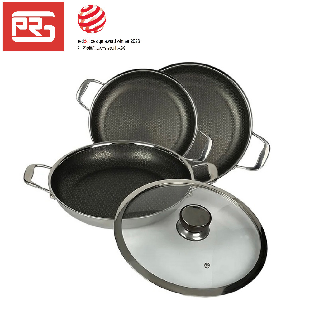 PELITA Nonstick Honeycomb 5 ply Cookware Stainless Steel Seafood Pan Non Stick Frying Pan Paella Pan Double Handle