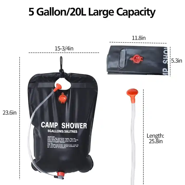 Camping Gear 20L Custom Folding Removable 20L/5Gallons Camping Outdoor Portable Water Shower Bag Solar Heating Bathing Heater