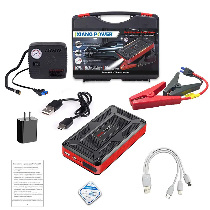 12V Car Battery Jump Starter With Air Compressor Pump Portable Car Battery Charger Jump Starter High Power Car Jump Starter