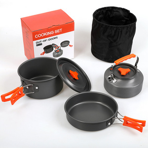 Hot Selling Travel Kitchen Pot and Pan Set Camping Pot and Pan Stainless Steel Pot and Pan Camping Kitchen