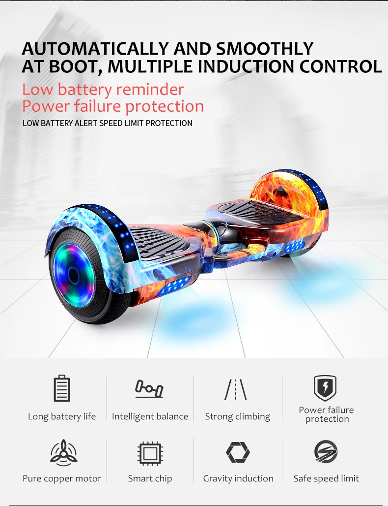 6.5 Inch Smart Self Balancing Adult Children Balance Scooter Led Lights Hover Board With BT electric balance scooters