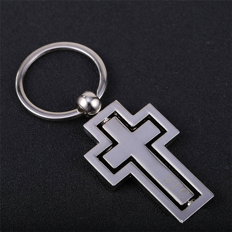 Luxurious metal rotate christian cross keychain