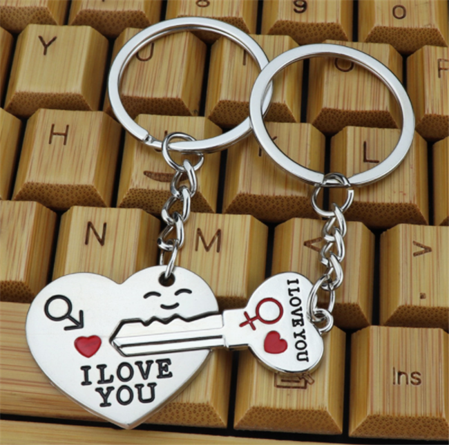 Metal personality couple I love you key and heart keychain lover keychain