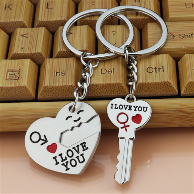 Metal personality couple I love you key and heart keychain lover keychain