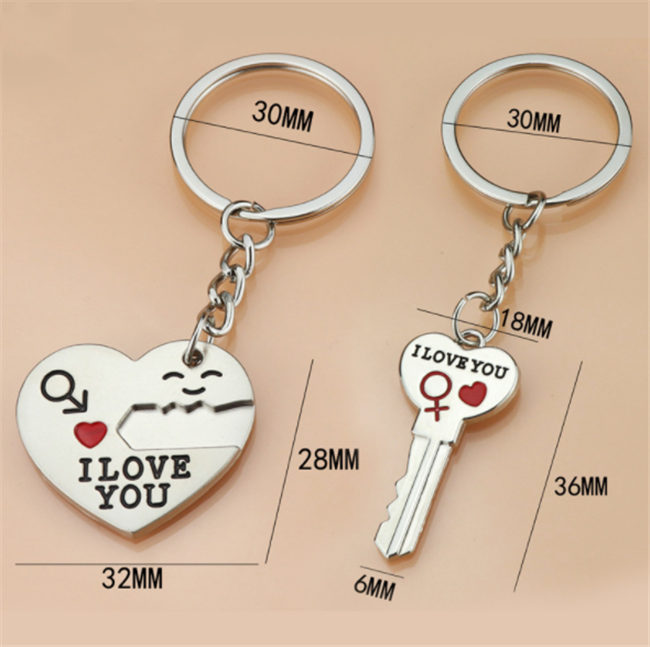 Metal personality couple I love you key and heart keychain lover keychain