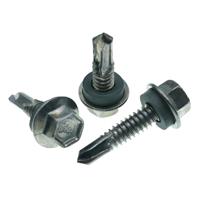 Metal Galvanized Hex Washer Head Self Drilling Umbrella Painted Color Roofing Screws With Rubber Washer