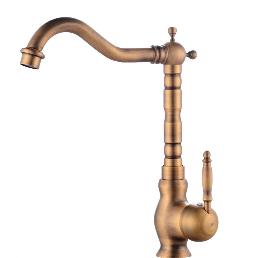 Antique kitchen mixer brass copper hot cold water sink  single lever deck mount high spout kitchen faucet