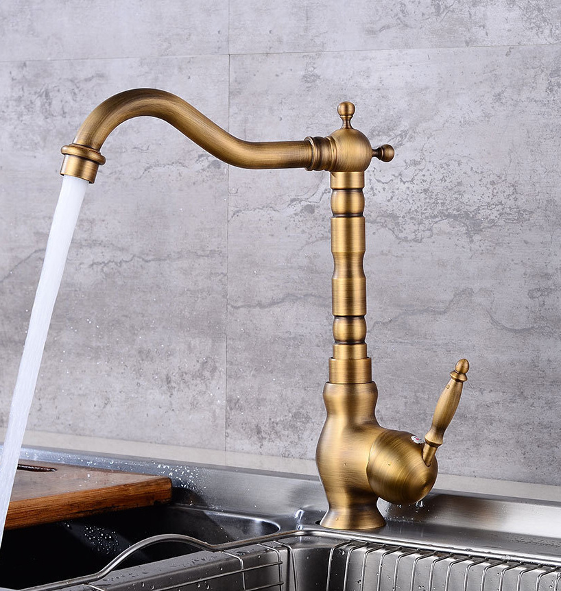 Antique kitchen mixer brass copper hot cold water sink  single lever deck mount high spout kitchen faucet