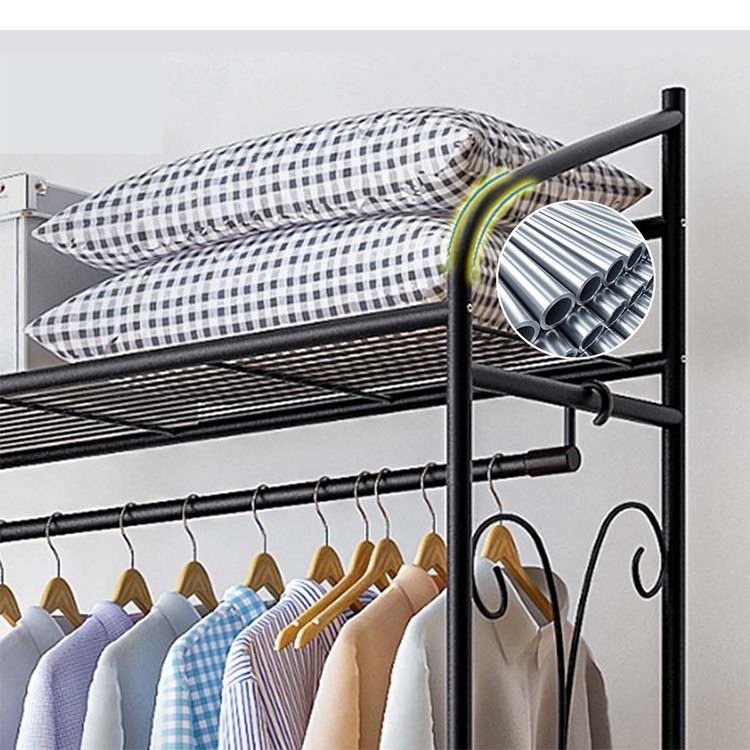 4 Tiers Stainless Steel Coat Rack Shoes Rack Multifunctional Clothing Hanging Rack Garment Clothes Shelf