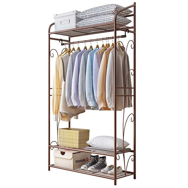 4 Tiers Stainless Steel Coat Rack Shoes Rack Multifunctional Clothing Hanging Rack Garment Clothes Shelf