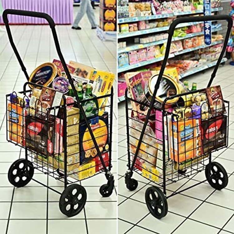 360 Rolling Swivel Wheels Shopping Cart Double Basket Folding Portable Cart