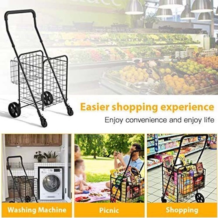 360 Rolling Swivel Wheels Shopping Cart Double Basket Folding Portable Cart