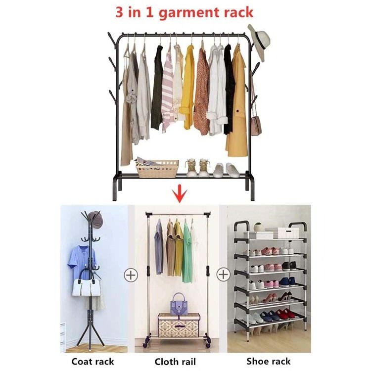 Metal Cloth Stand Clothes Hanger Stand Clothe Rack With Shelves