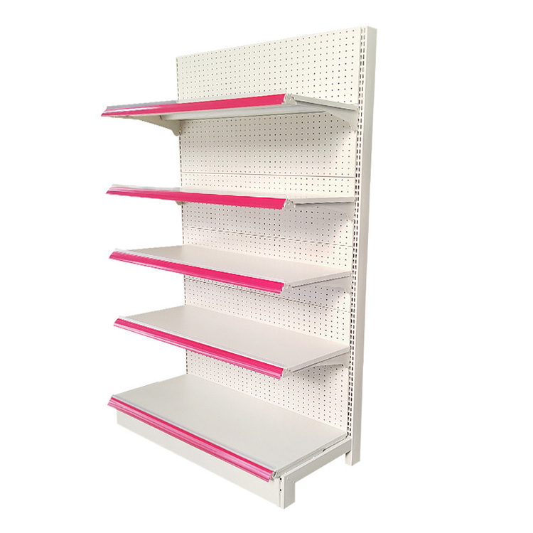 Factory price multi layers steel supermarket shelf high quality metal double single sided fixed rotary used gondola shelves