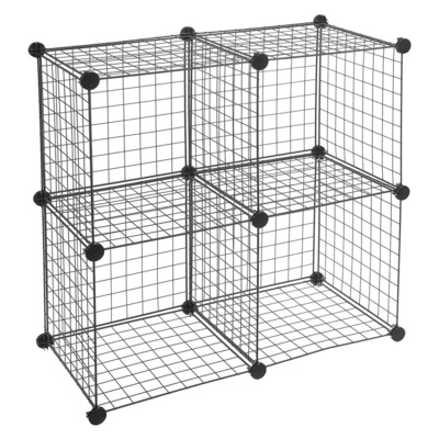 Black 14" x 14" Stackable Cubes Grid Shelf 4-Cube Wire Grid Storage Shelves