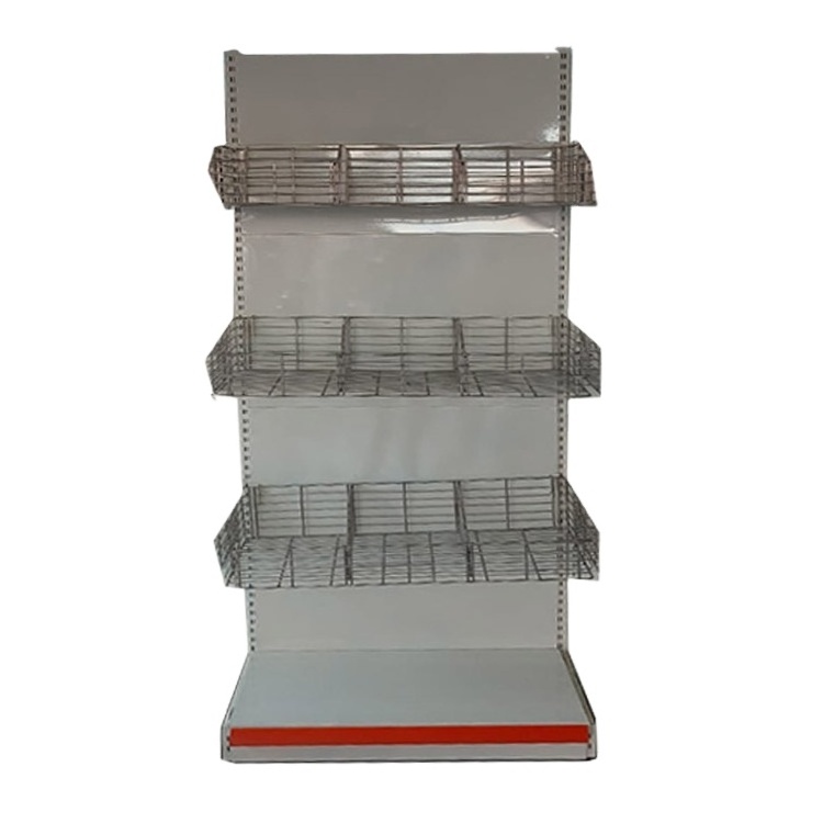 Factory custom solid practical convenience grocery store white wire basket shop shelving supermarket shelf